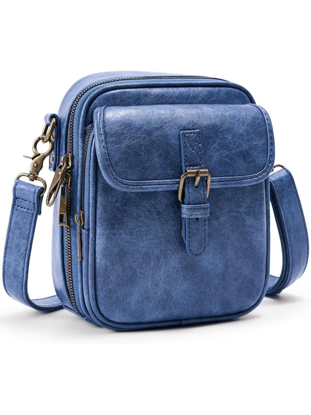 Women's Blue Slots Vegan Leather Crossbody Handbag Anti-theft Shoulder Purse